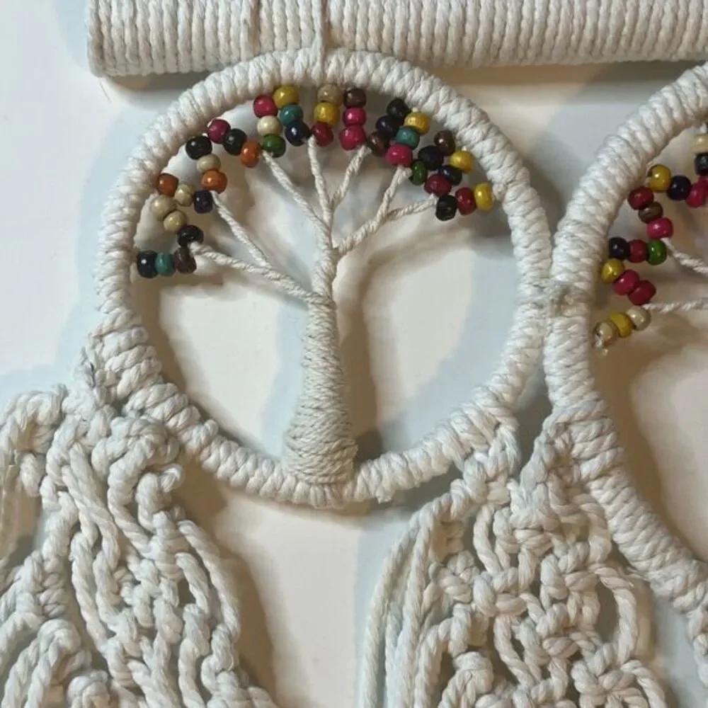 Macrame Tree Of Life White Rope Woven Wall Hanging Tapestry ‎ Boho New Hippy